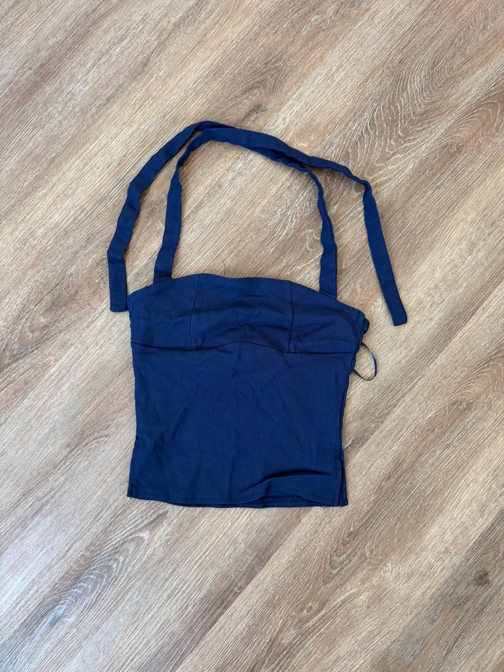 Edikted Navy Strapless Tie-Shoulder Tank Top
